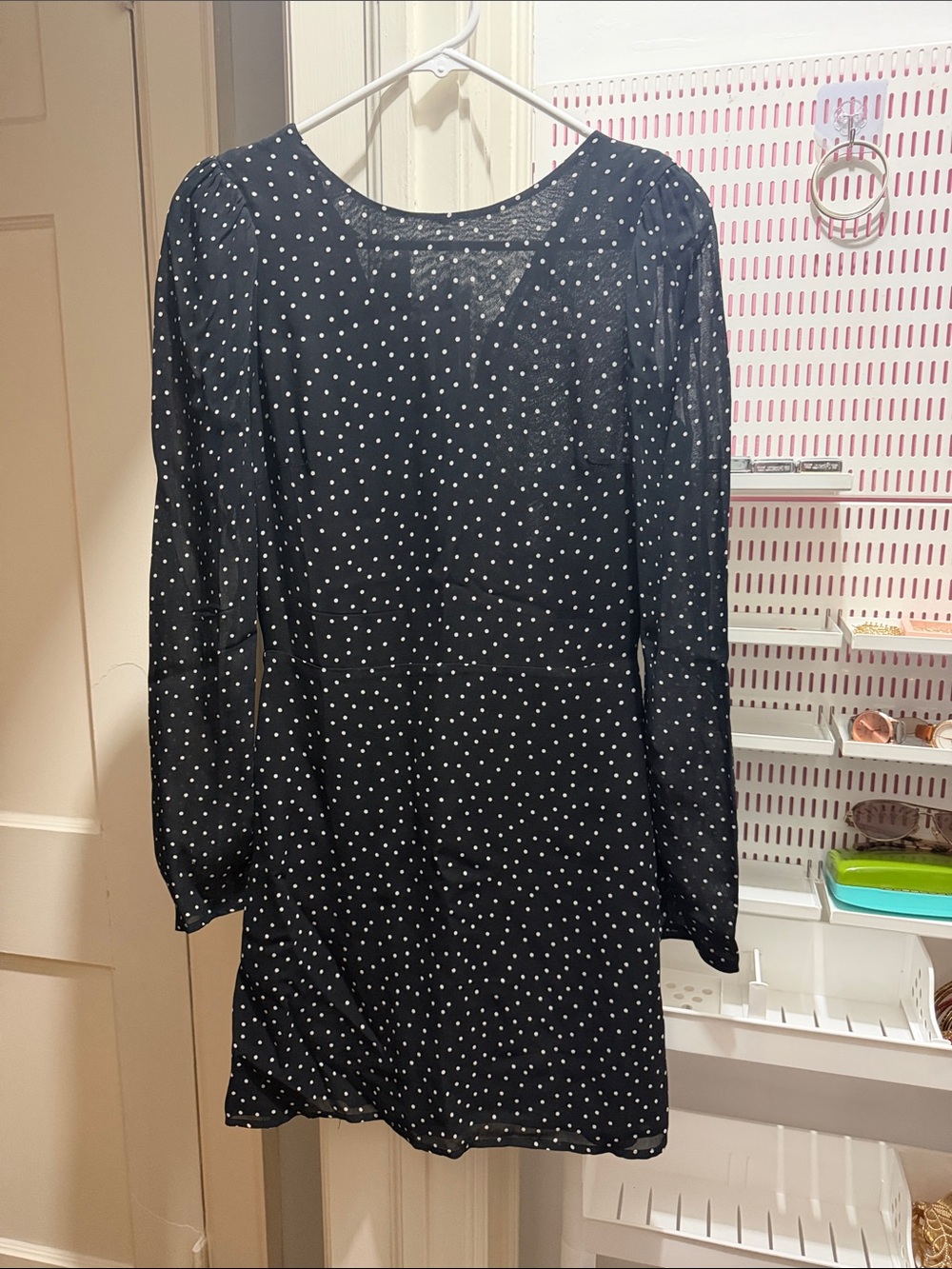 Reformation Black Polka Dot Long Sleeve Mini Dress